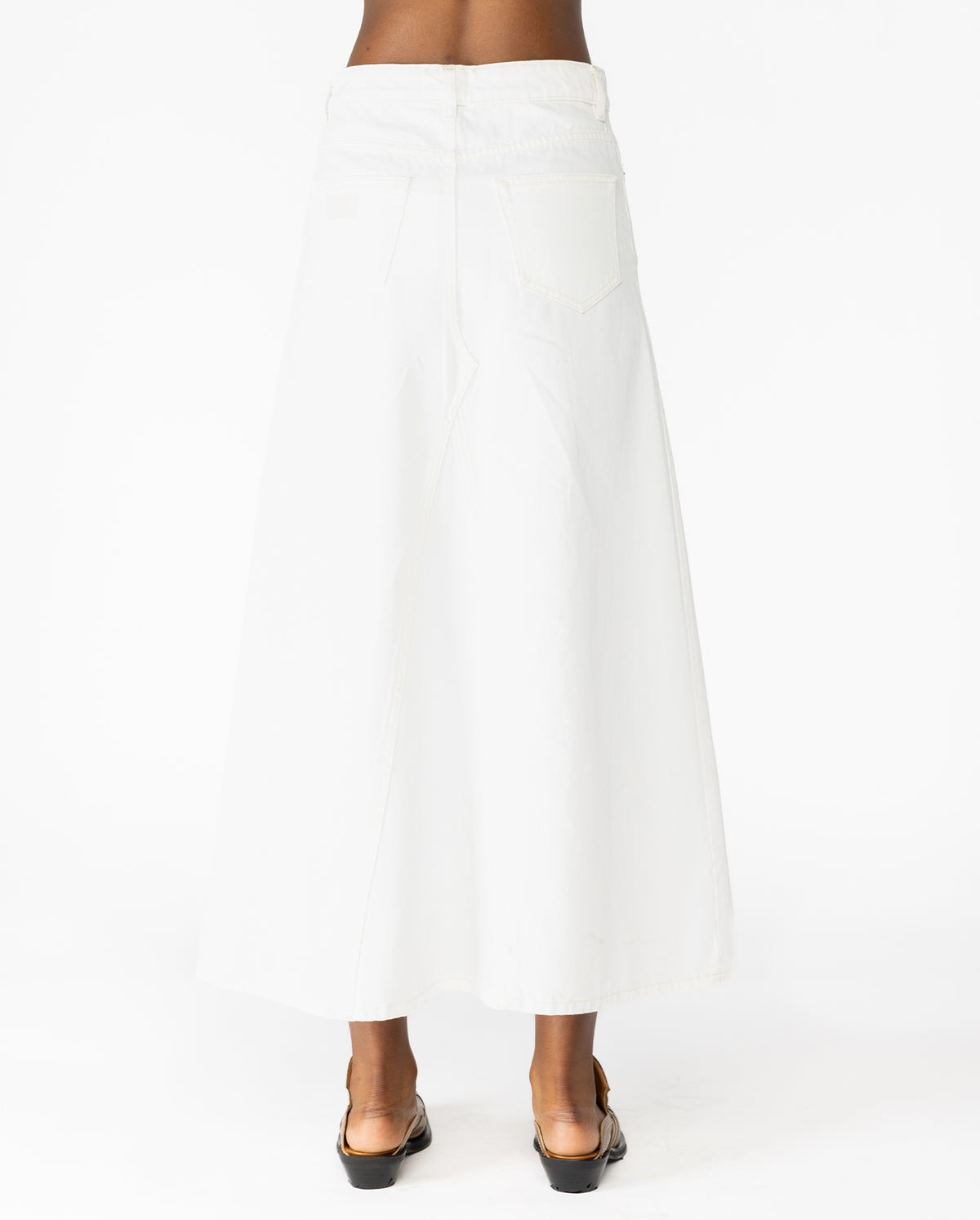 White Denim Double Fly Maxi Skirt - Bright White