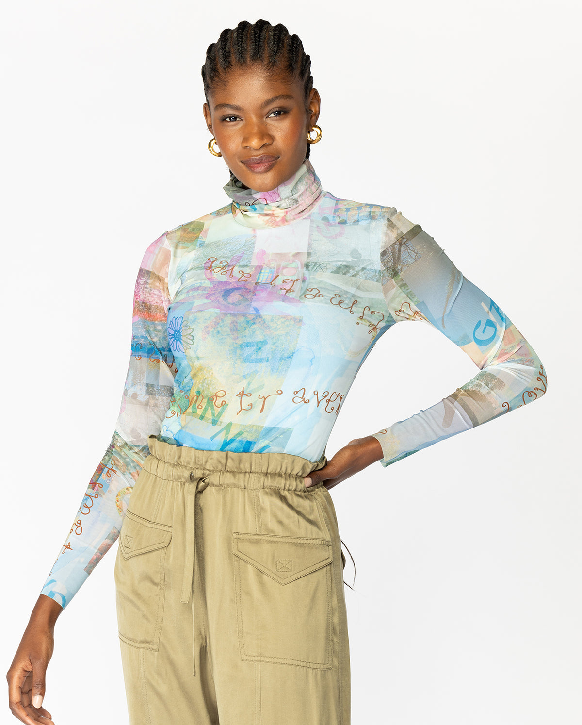 Printed Mesh Long Sleeve Rollneck - Wild Orchid