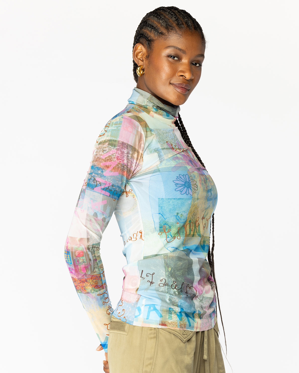 Printed Mesh Long Sleeve Rollneck - Wild Orchid
