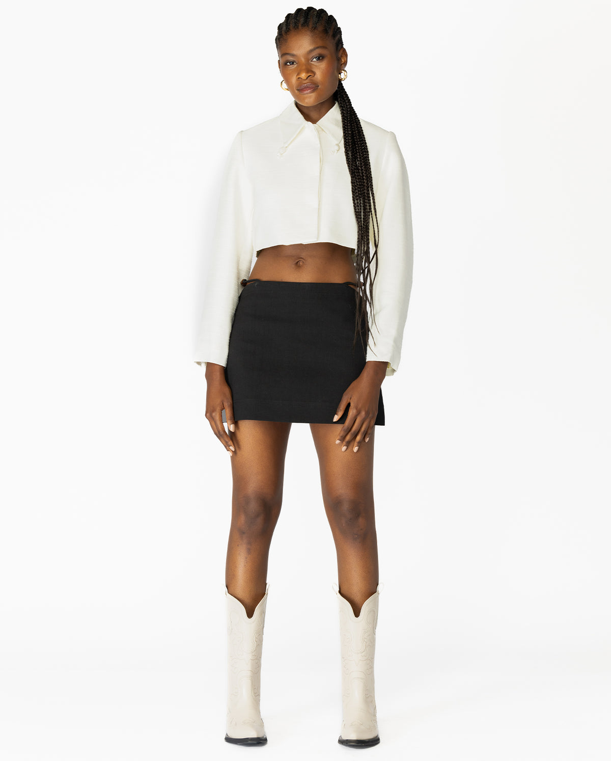 Cotton Suiting Mini Skirt - Black