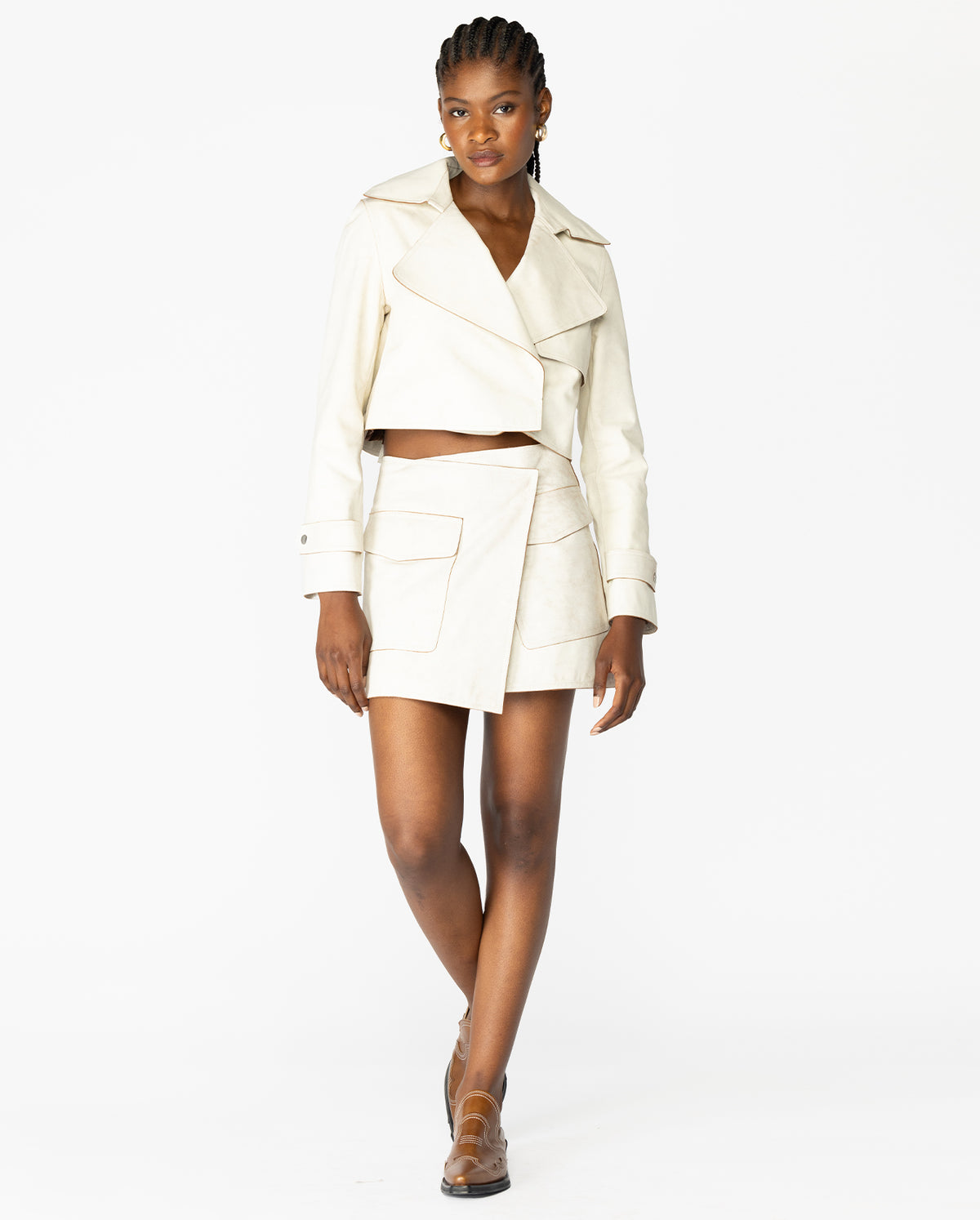 Cropped Trench - White/Brown