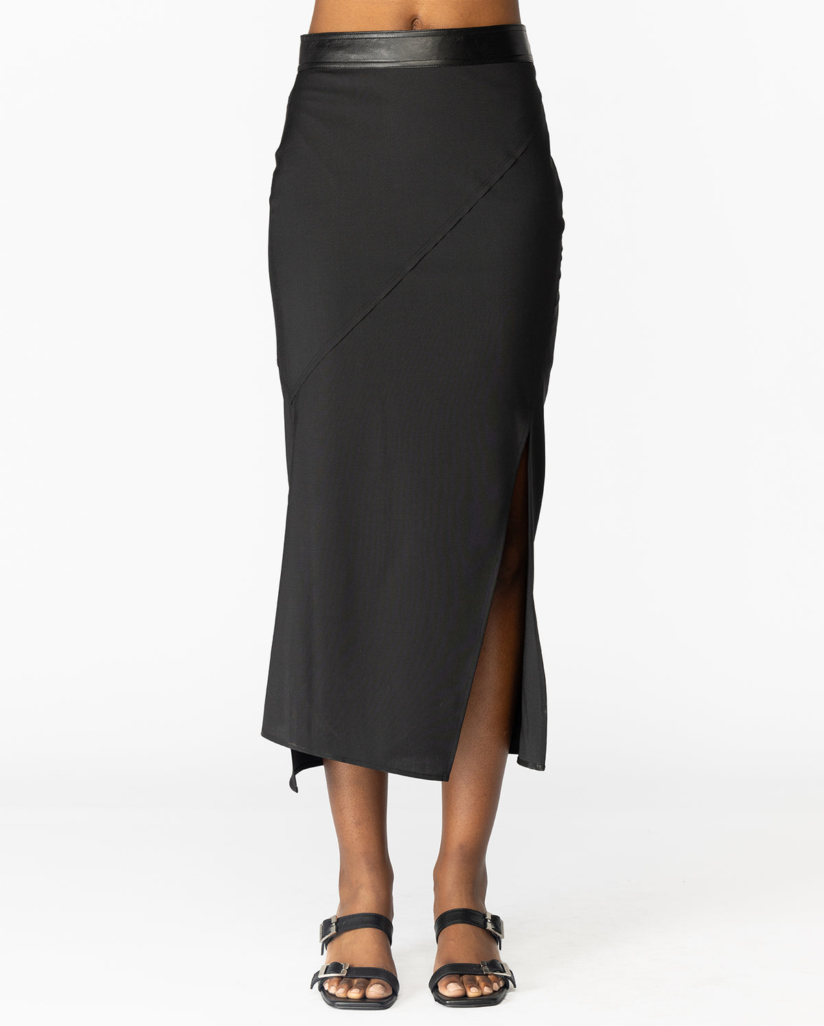 Seamed Wool Skirt - Black