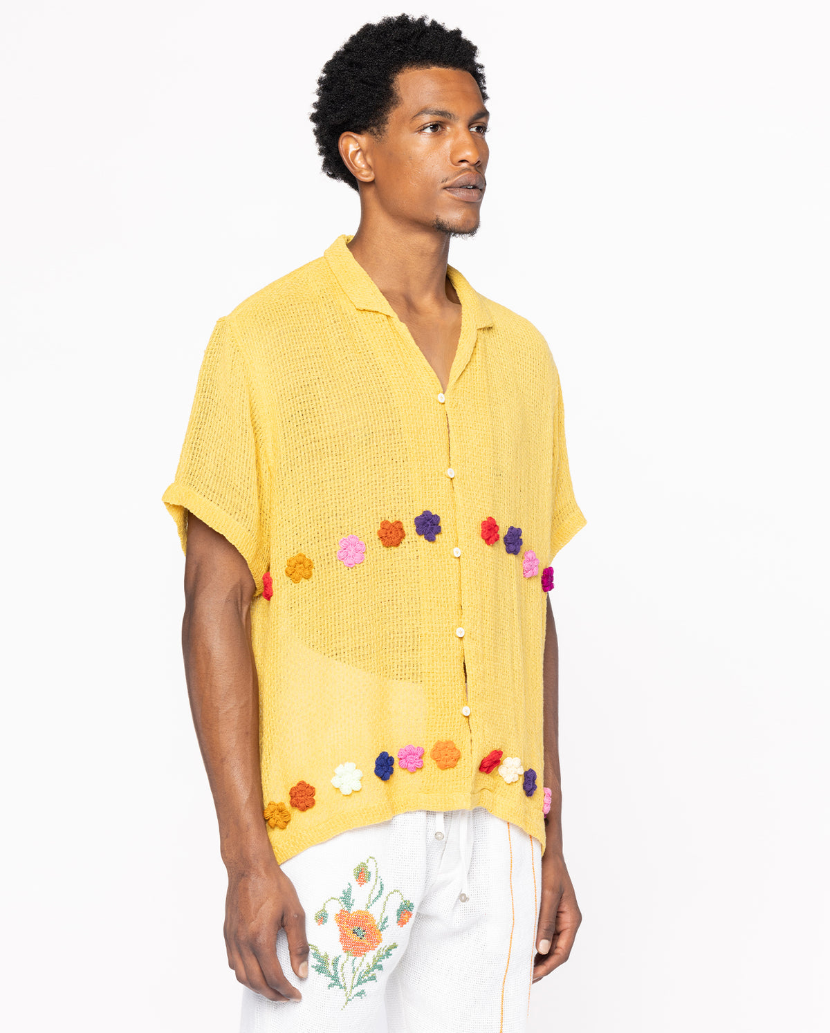 Crochet Flower Shirt - Yellow