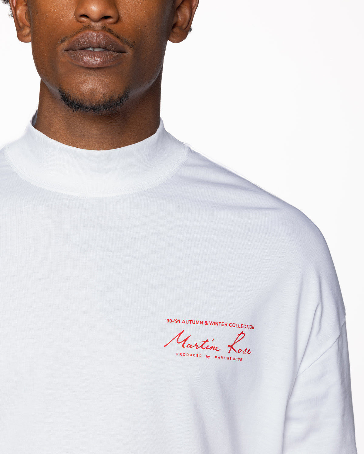 Funnel Neck Logo Long Sleeve Tee - White
