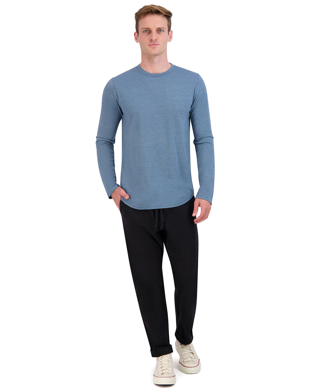 Long Sleeve Triblend Scallop Crew - Indian Teal