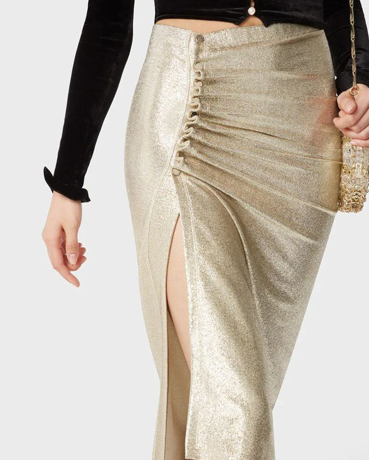 Gold Mid-Length Drape Jupe Skirt