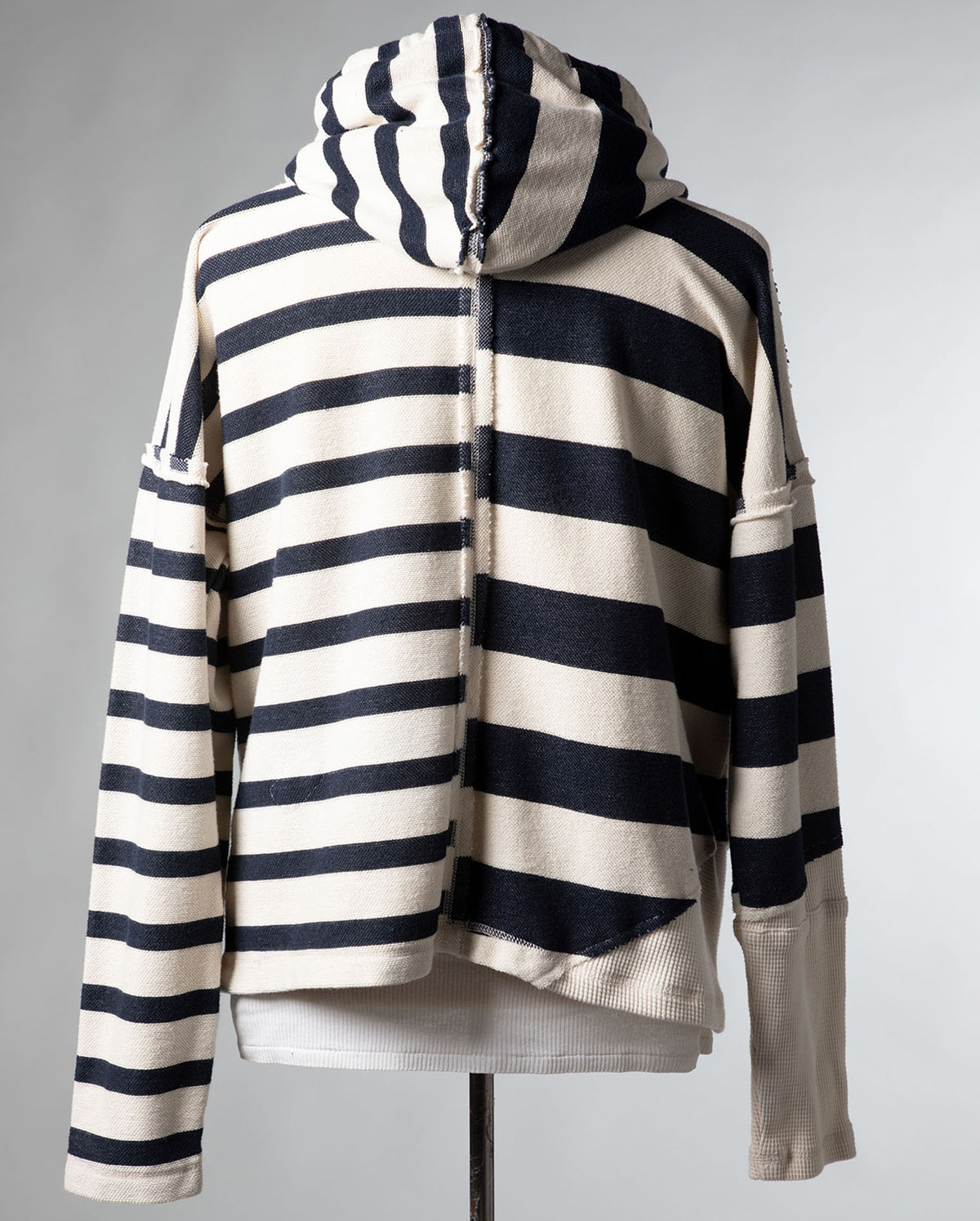 Nautical Striped Spliced Hoodie - Blue White