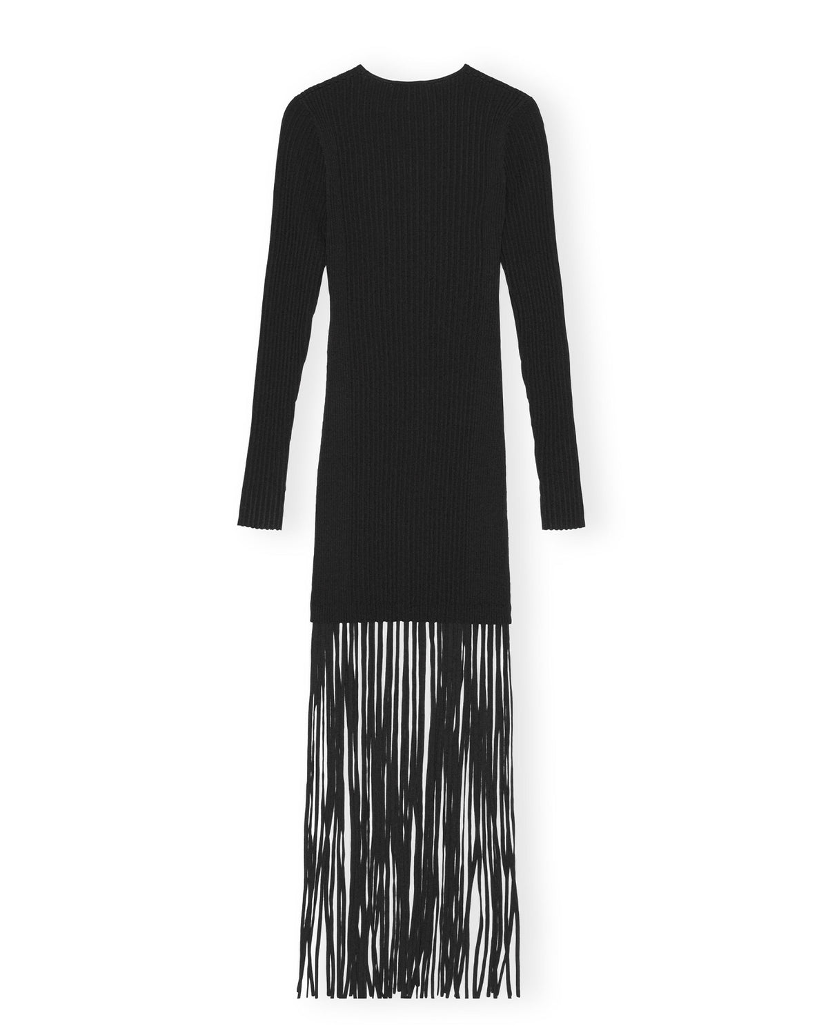 Melange Knit Fringe Mini Dress - Black