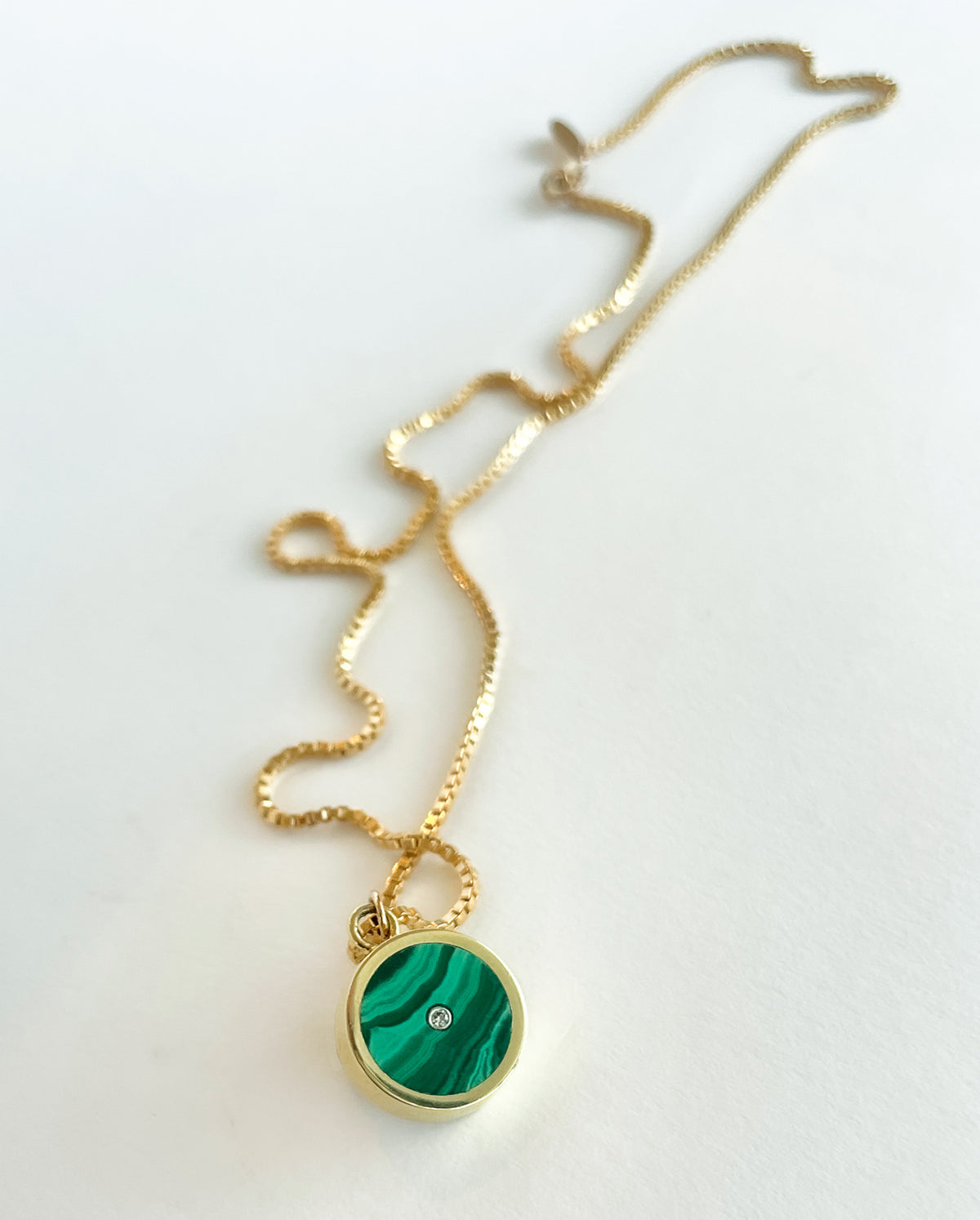 Round  Malachite Inlay + Diamond Pendant Necklace
