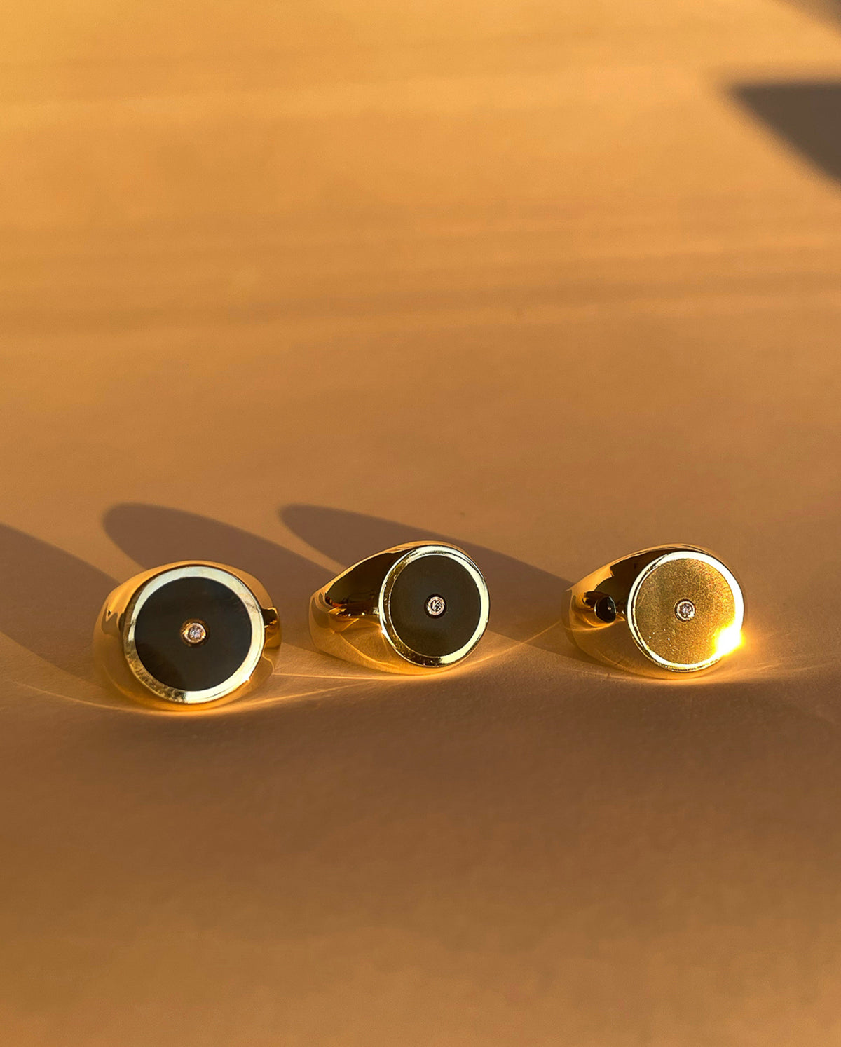 Legier Round Signet Ring Onyx + Diamond  Brass