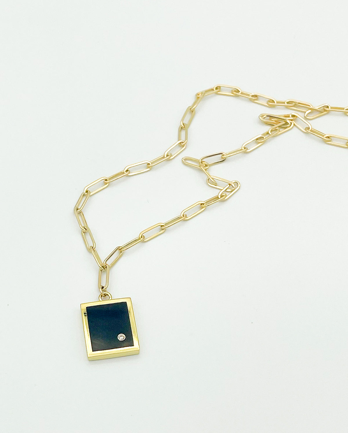 Black Onyx  Inlay + Diamond Pendant Necklace