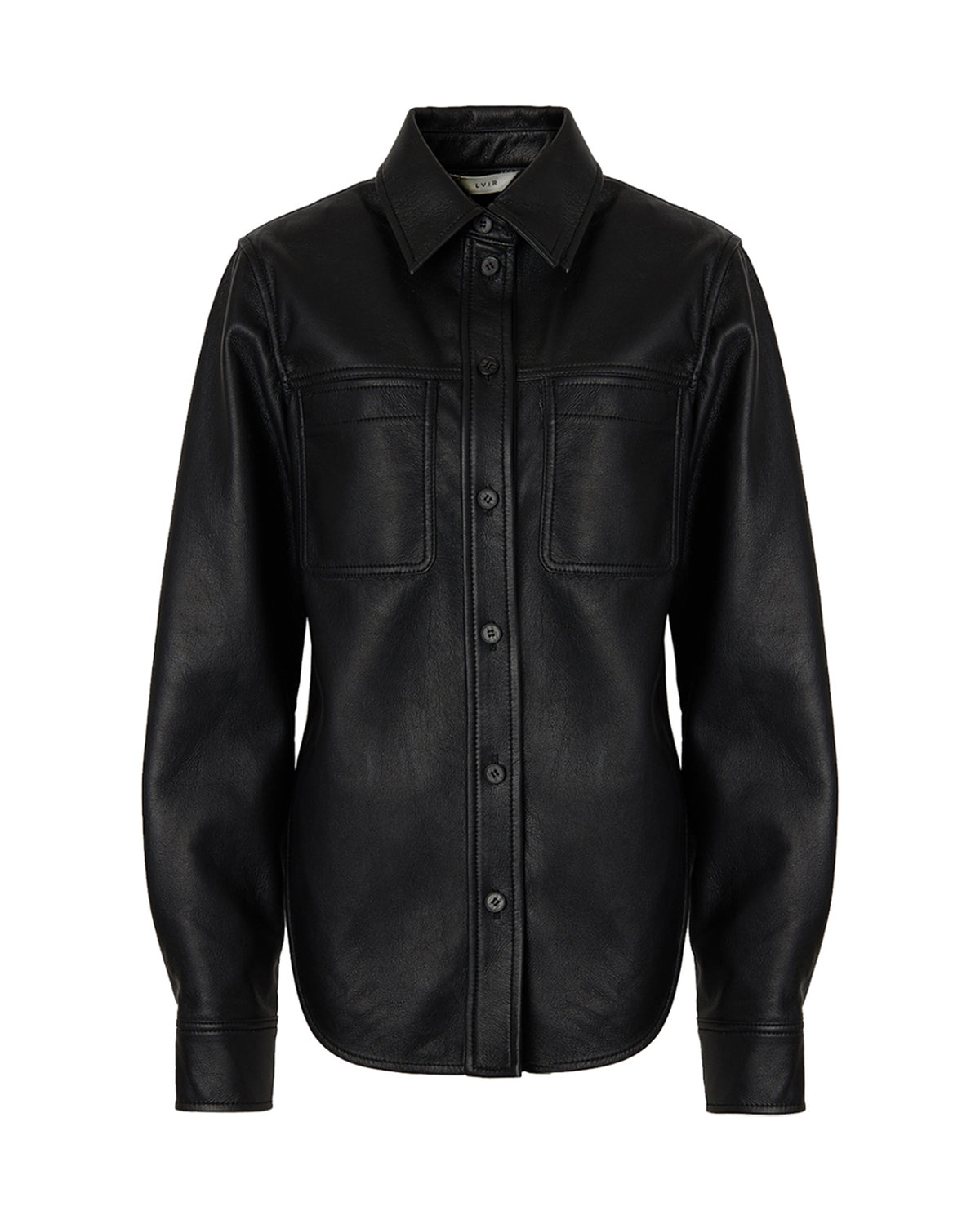 Faux Leather Side Slit Shirt - Black