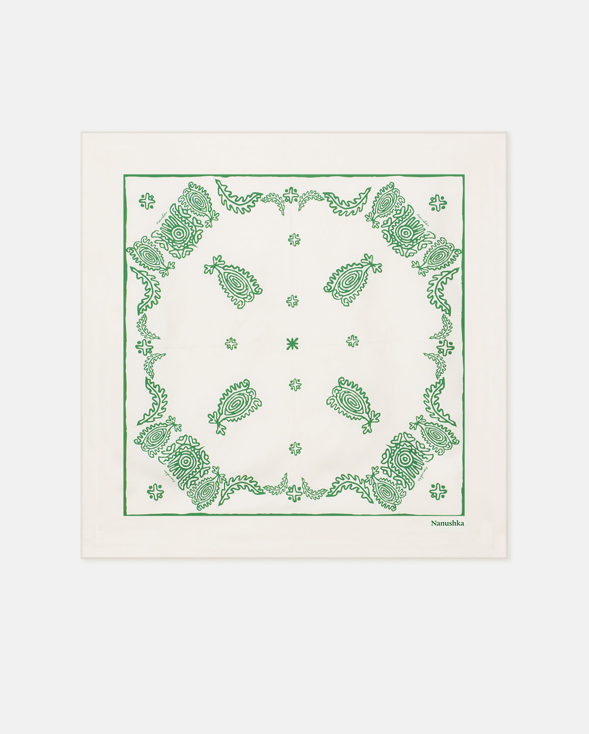 Helka Creme/Green Print Silk Silk Scarf