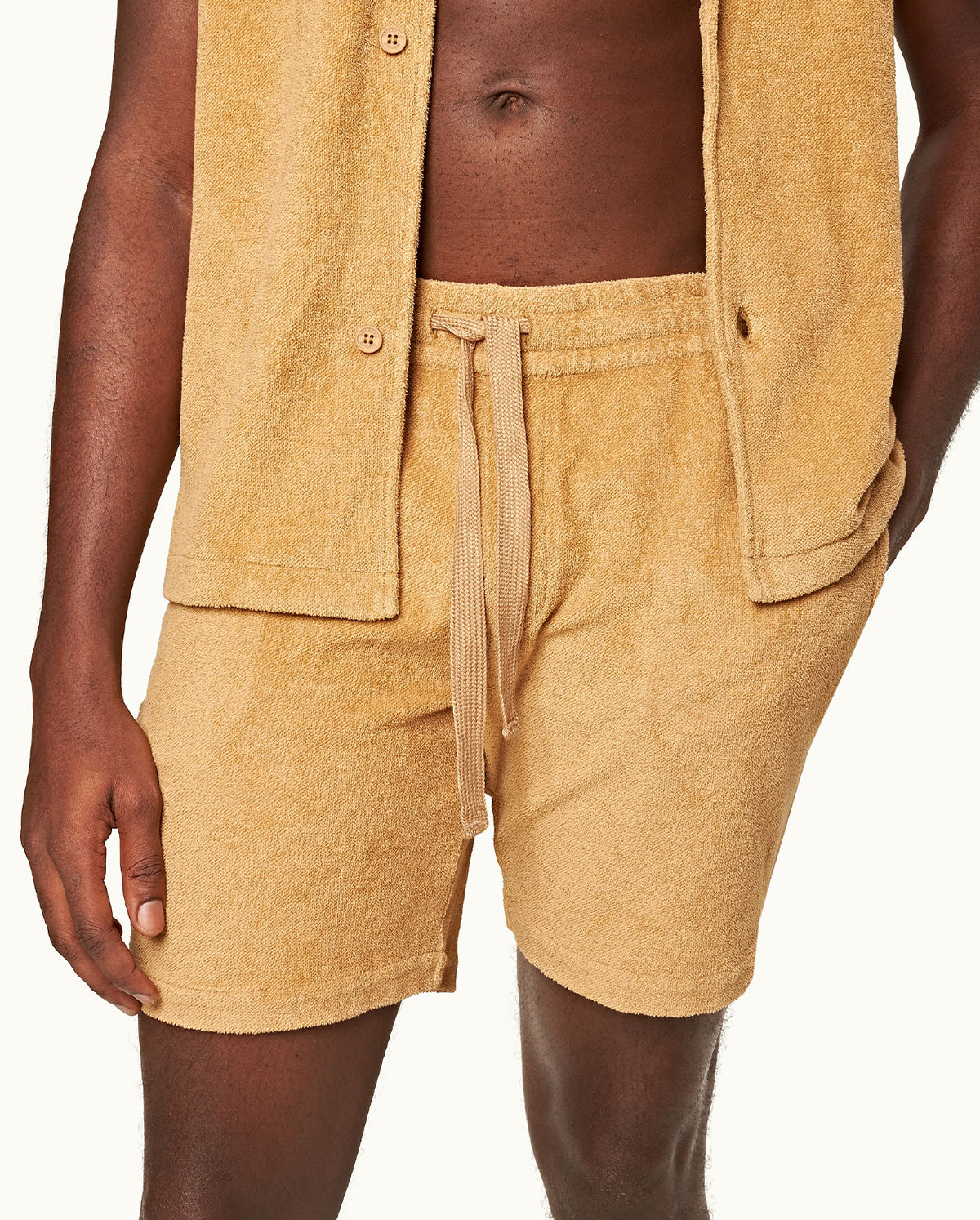 Trevone  Towelling Sweat Shorts - Biscuit