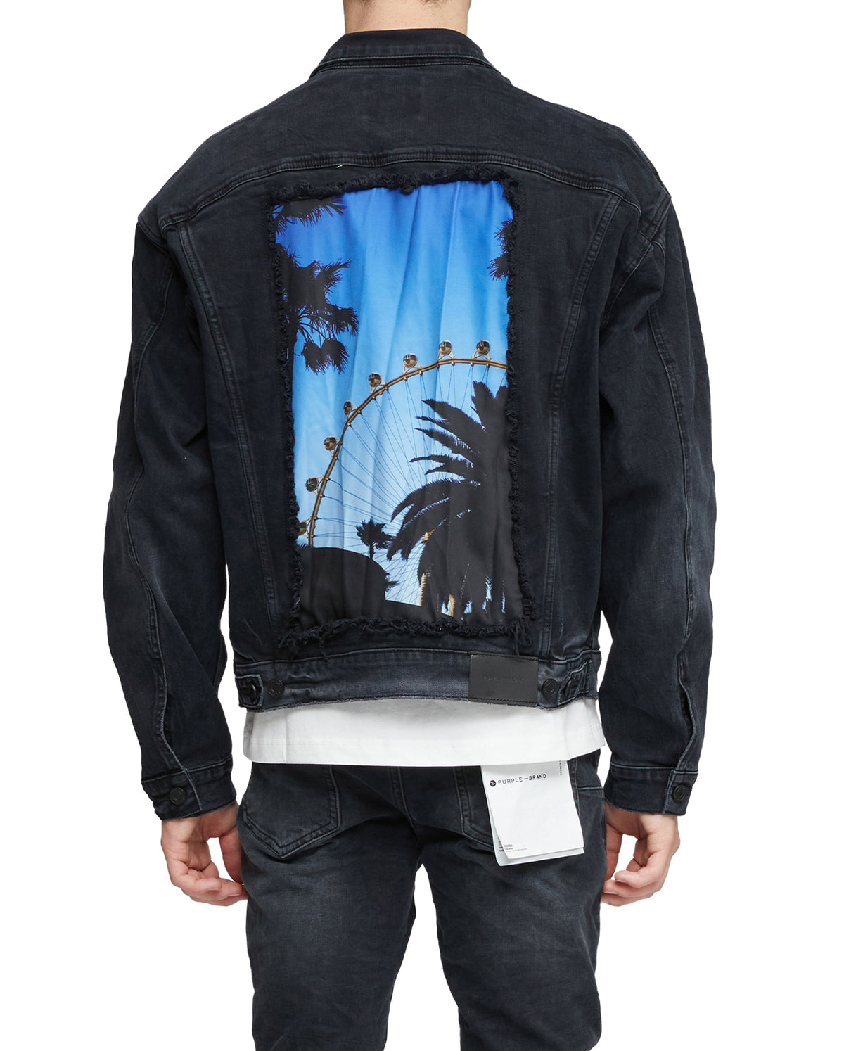 Trucker Jacket With Graphic Print On Back - Black