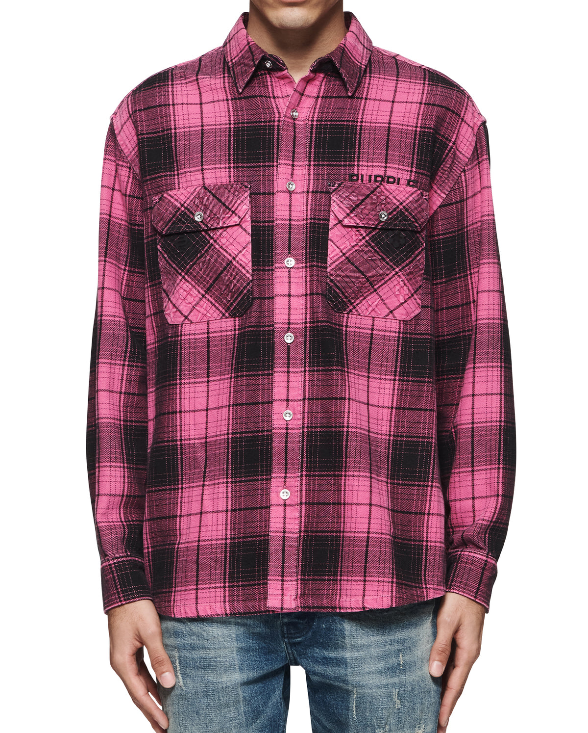 Plaid Flannel Long Sleeve Shirt - Pink