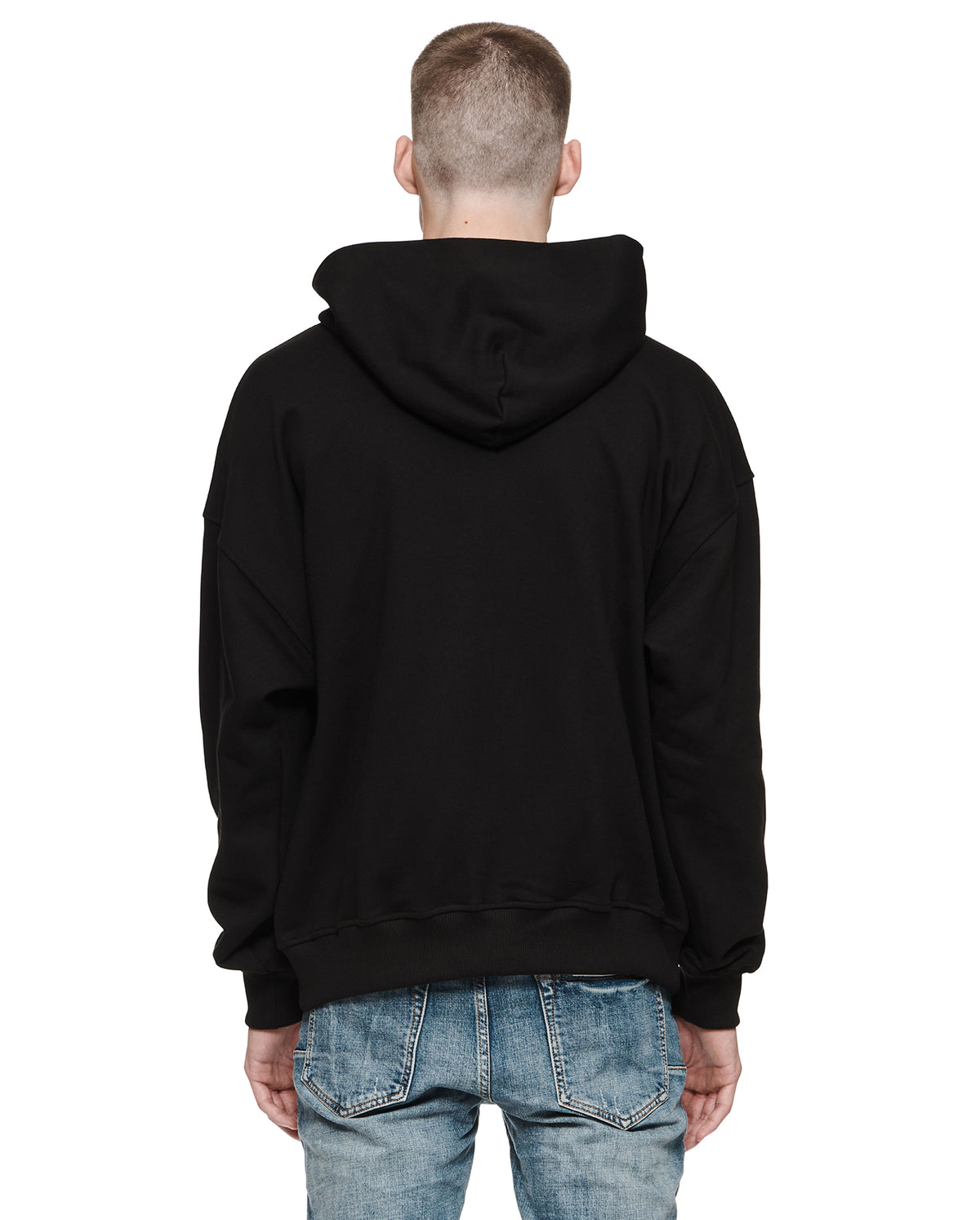 Hoodie With Chest Graphic Print - Black