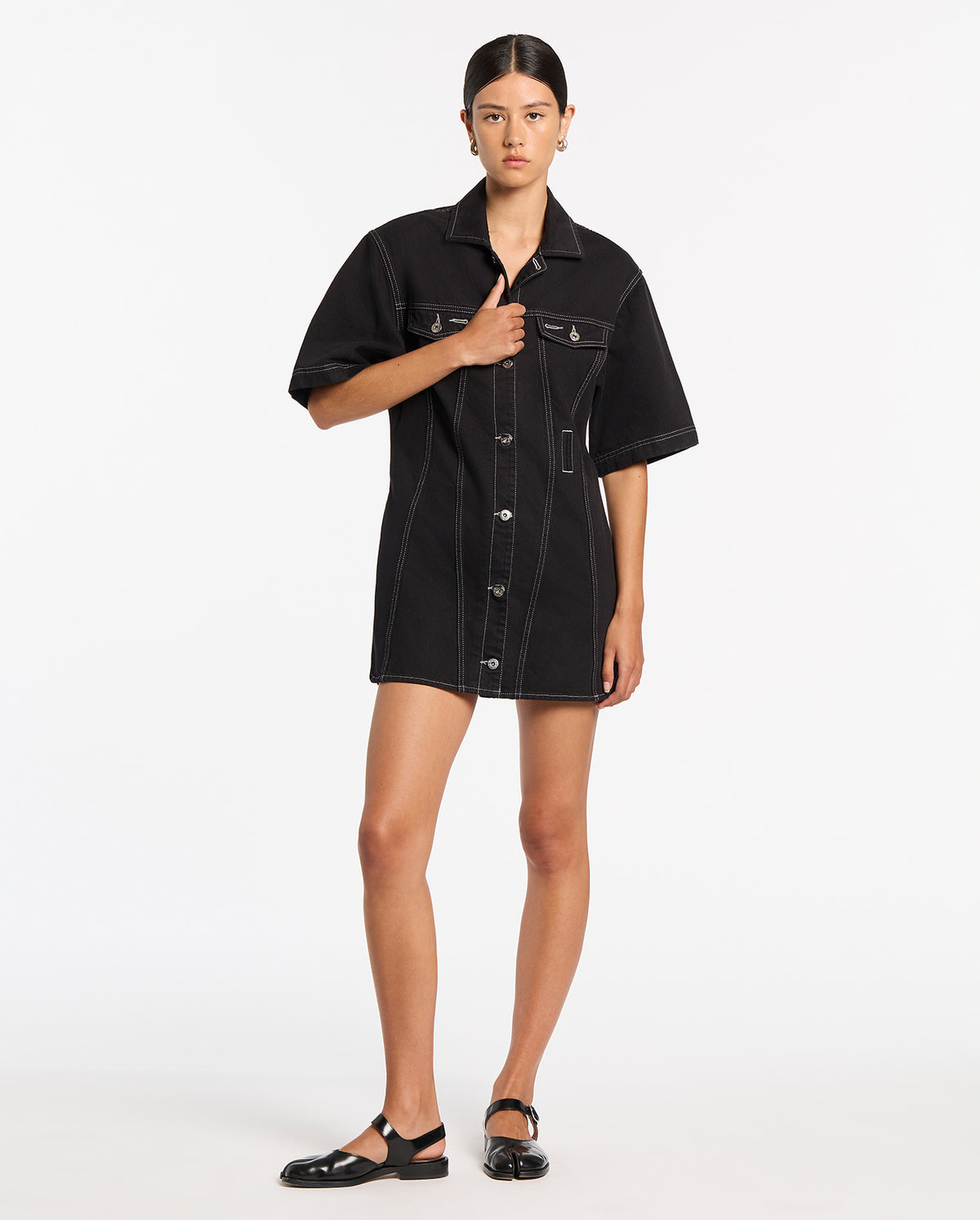 Orlan Denim Shirt Dress - Washed Black