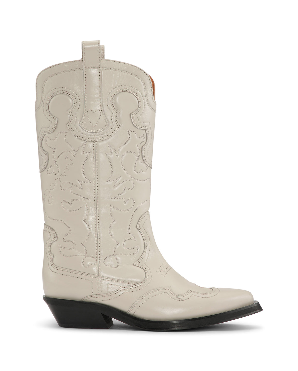 Mid Shaft Embroidered Western Boot - Egret