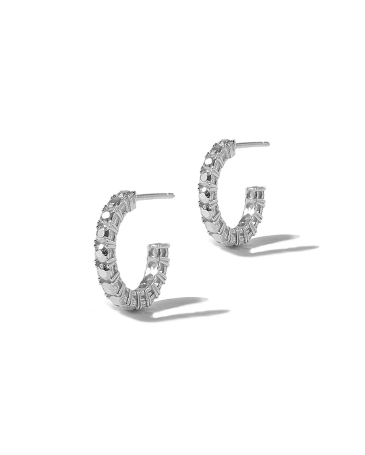 Silver Diamond Tennis Hoop Earrings