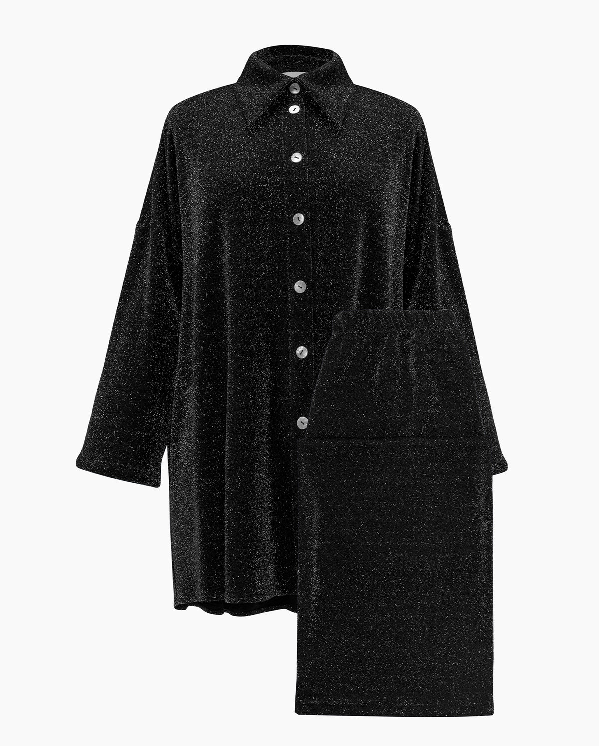 Cosmos Oversized Lurex Pajamas Set In Black