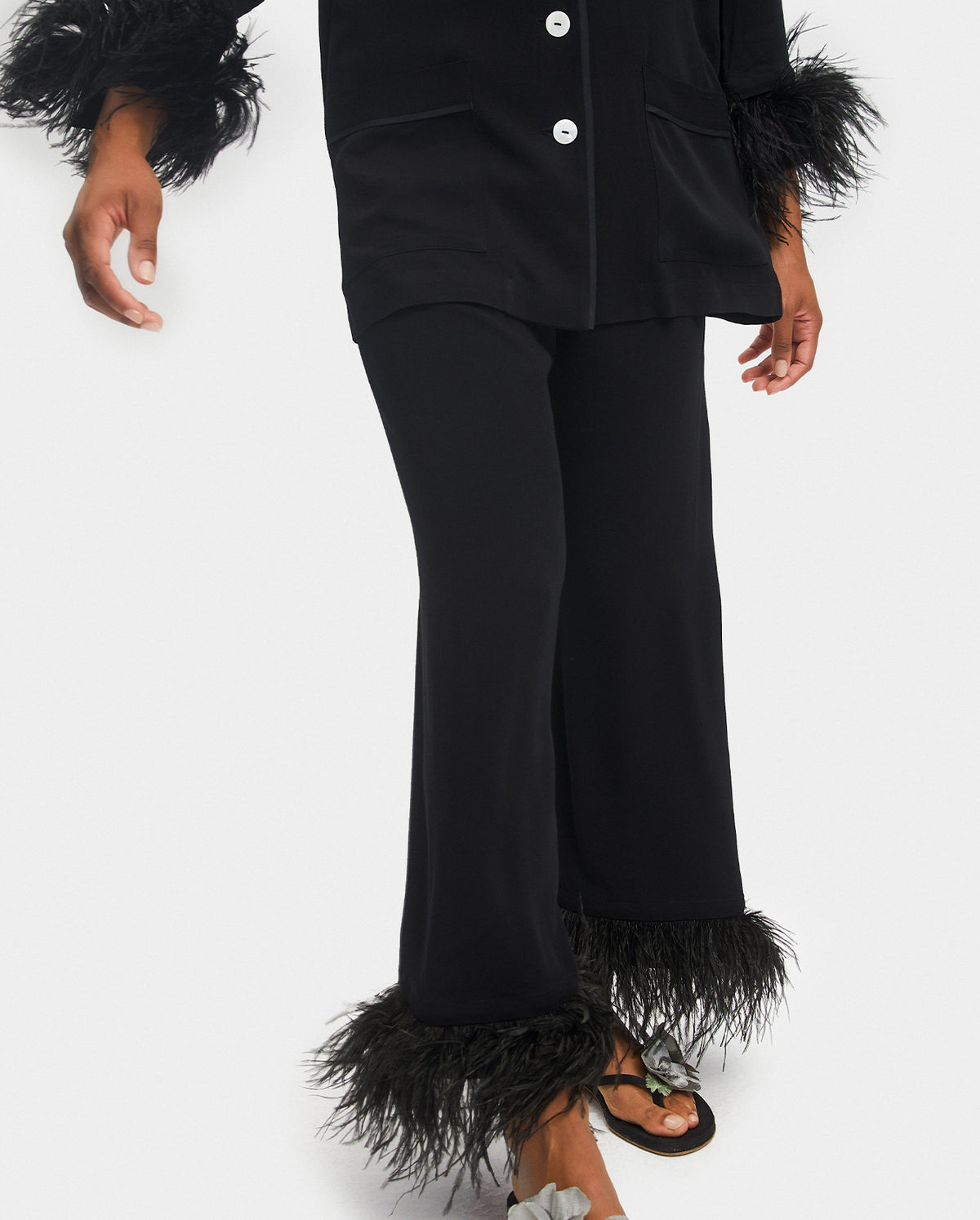 Party Pajama Set With Detachable Feathers In Black
