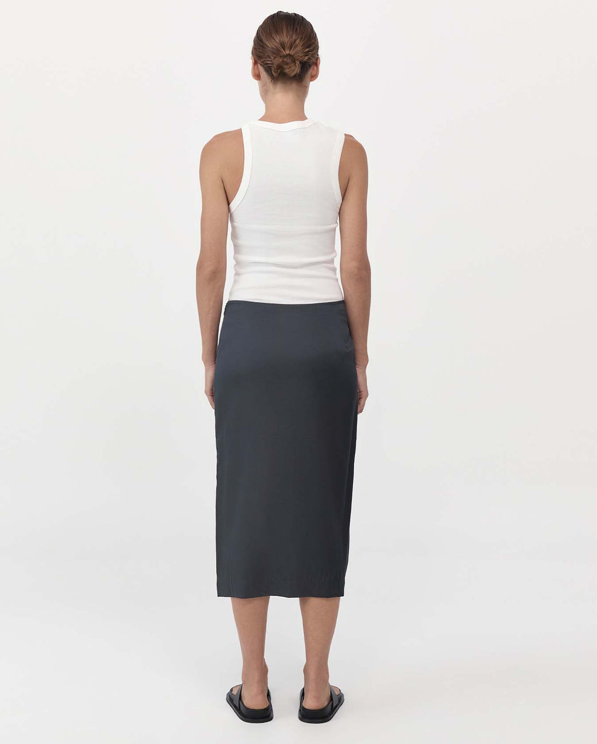 Soft Silk Midi Skirt - Washed Black