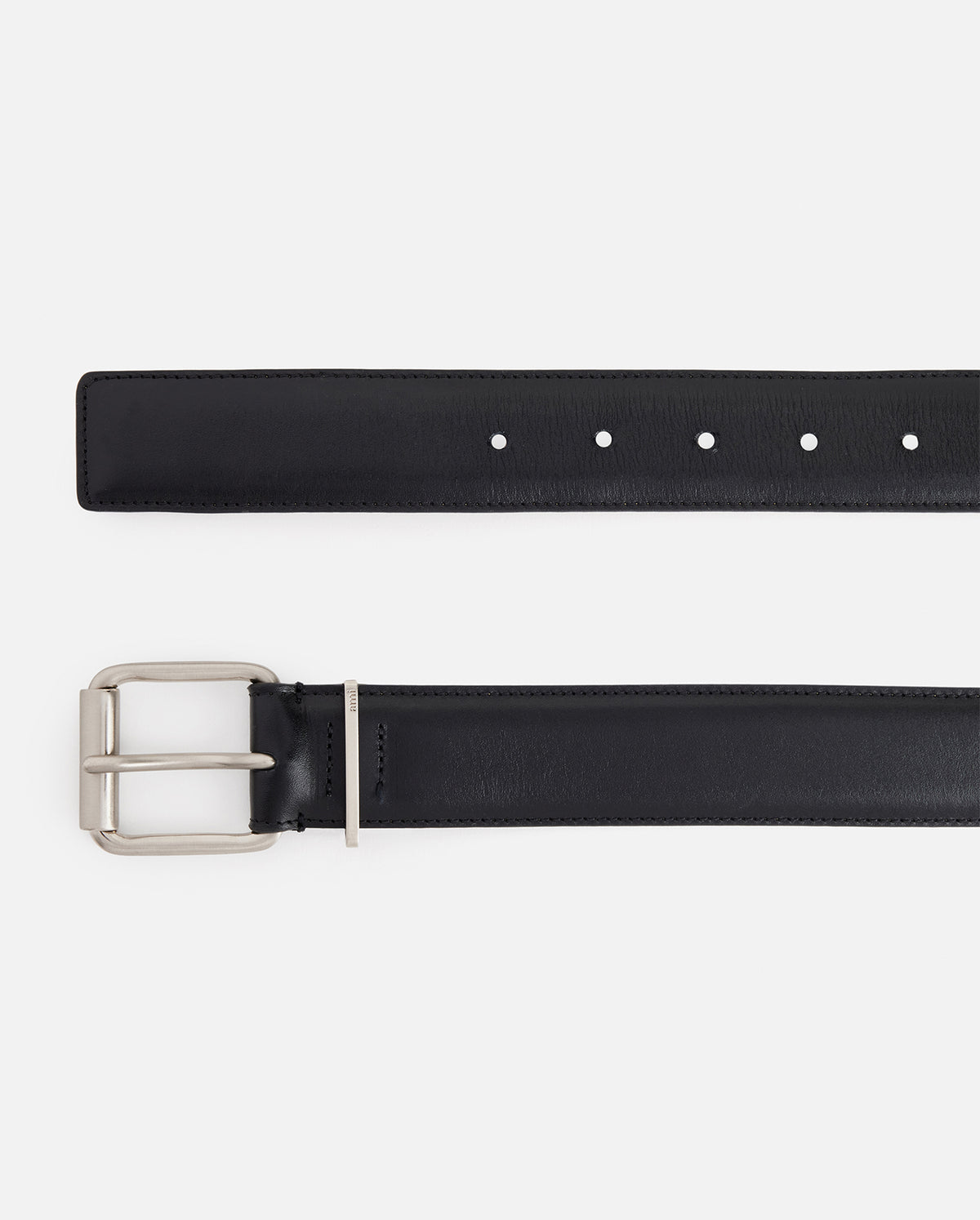 Smooth Leather Silver Buckle 35 Mm Belt - Black