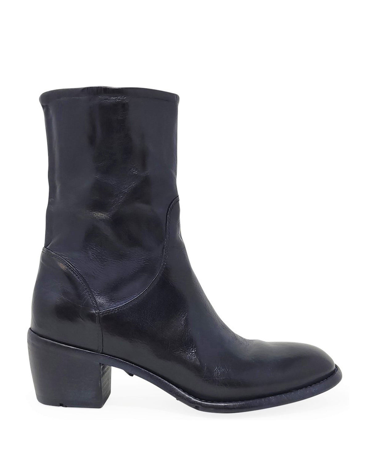 Navy Leather Mid Calf Boot