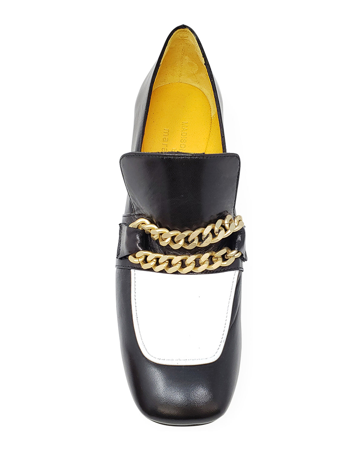 Two Tone Mid Heel Loafer With Chain
