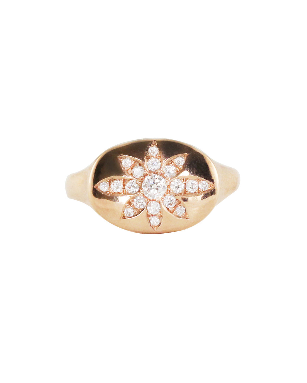 14Kt Gold And Diamond Flower Burst Signet Ring