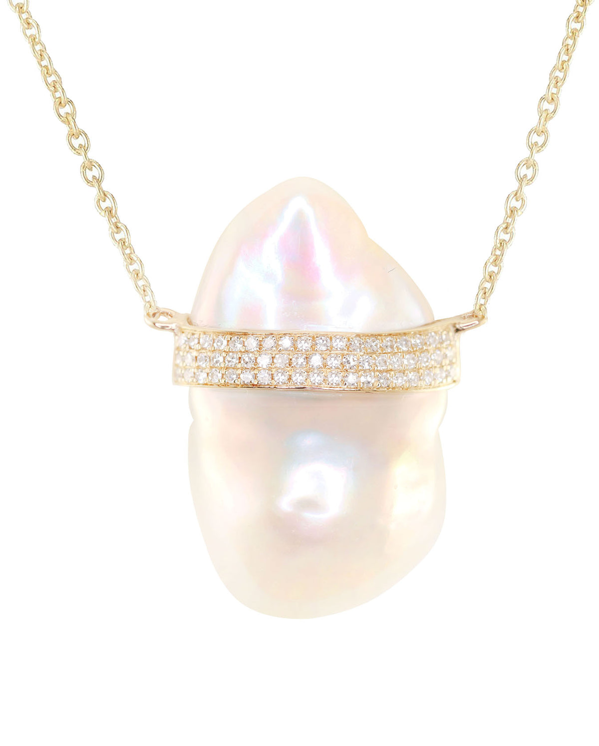 14Kt Gold And Diamond Siren Pearl Necklace