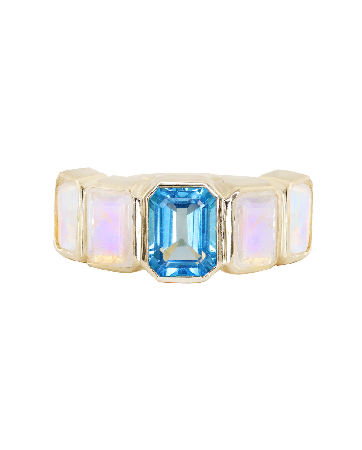 14Kt Gld Emerald Cut Moonstone And Blue Topaz Ring