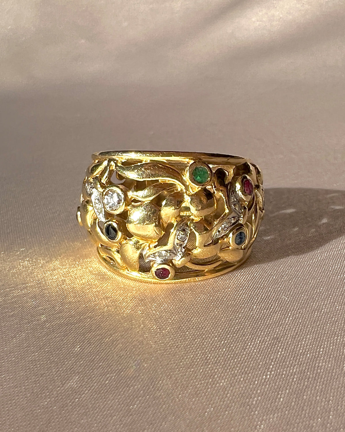 Vintage Diamond Ruby Sapphire Emerald Open Ring