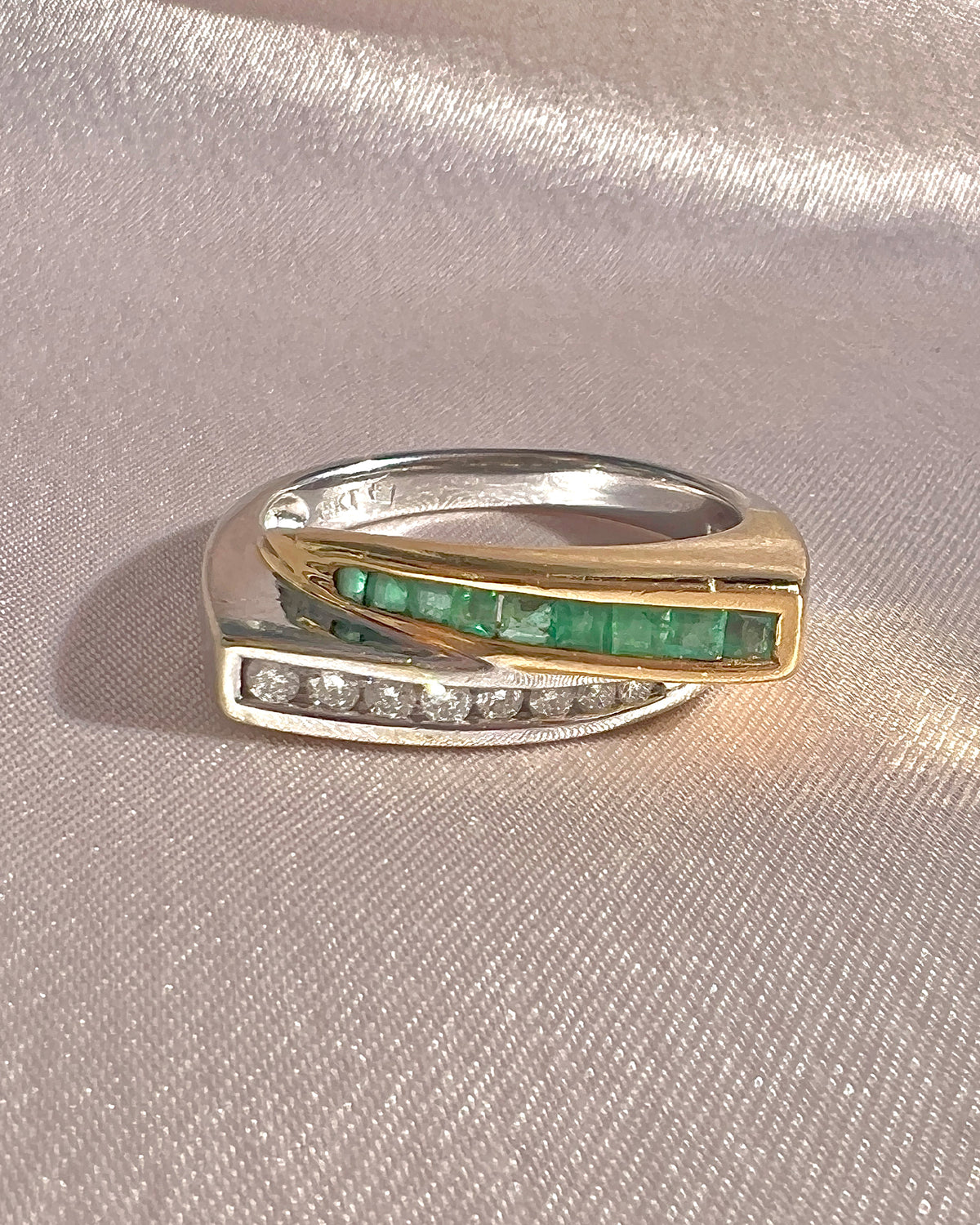 Vintage Emerald Diamond Crossover Ring