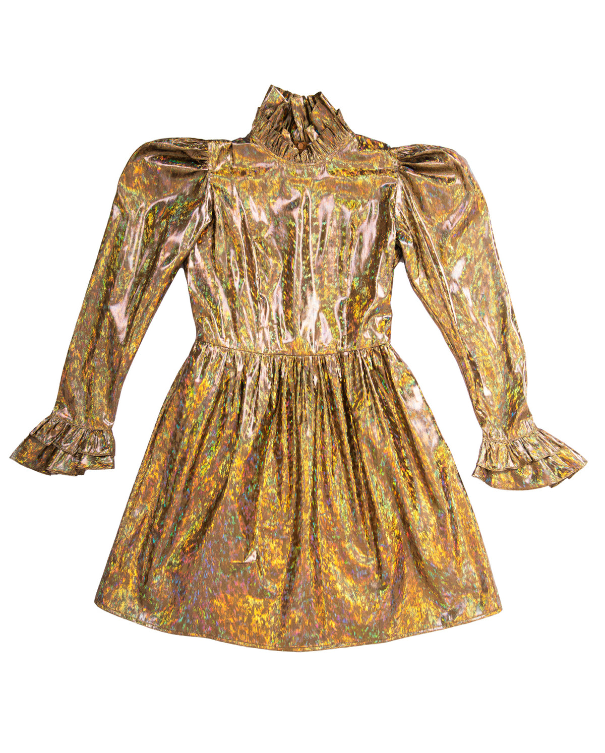 Mini Prairie Dress In Gold Holographic Lamé