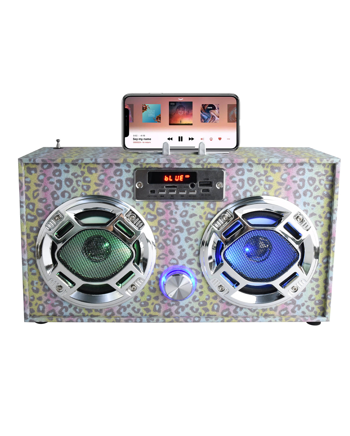 Leopard Glitter Boombox - Bluetooth With Led Lights