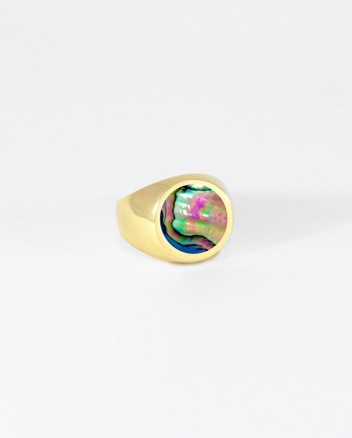 Round Signet Ring Brass With Abalone Inlay