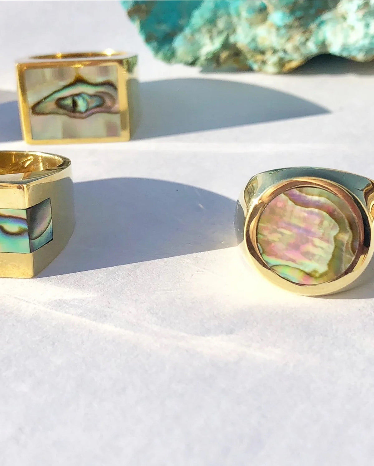 Round Signet Ring Brass With Abalone Inlay