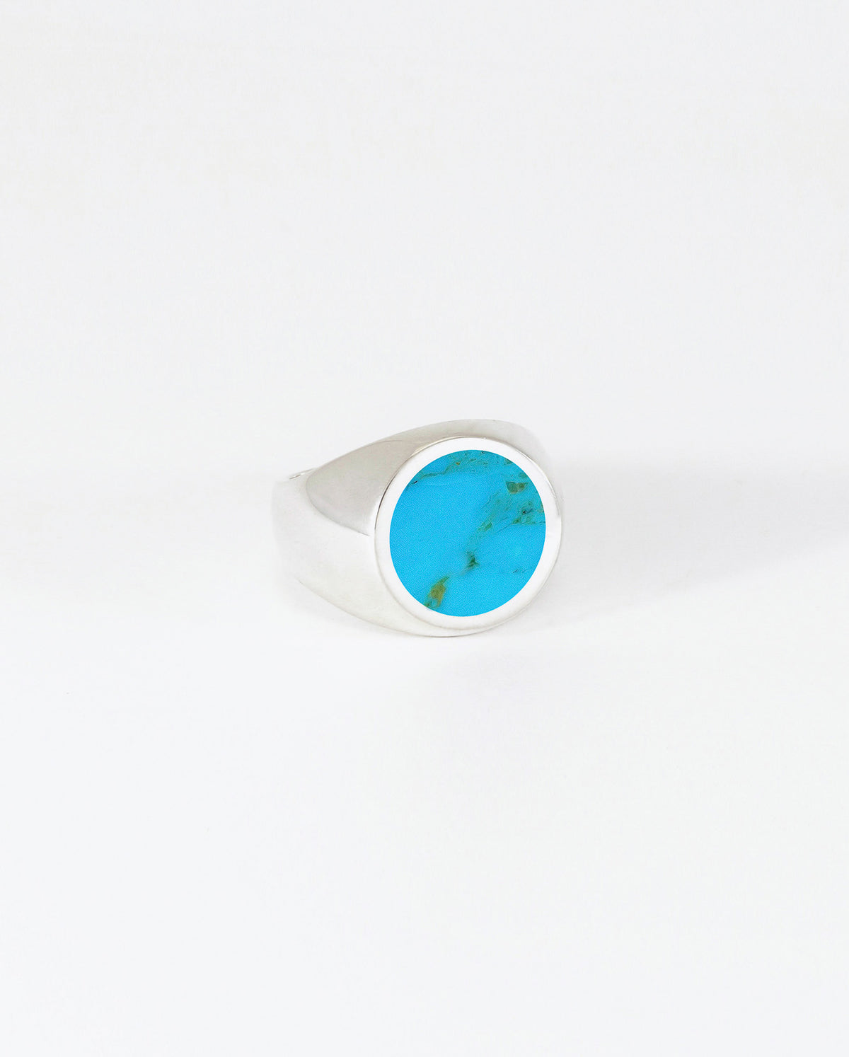 Round Signet Ring Silver With Turquoise Inlay