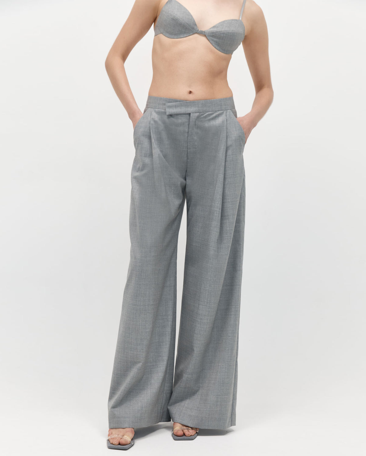 Overlap Waist Trousers In Grey