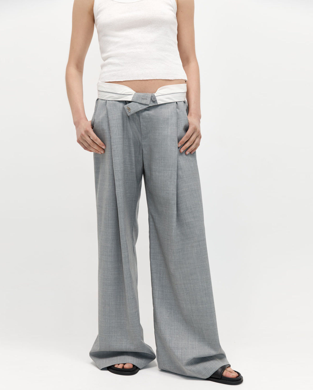 Overlap Waist Trousers In Grey